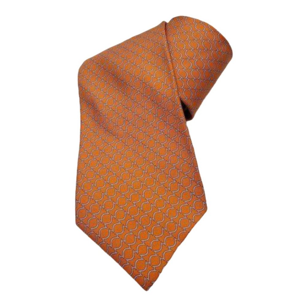Hermes Orange Silk Print Necktie GREAT VALUE!
